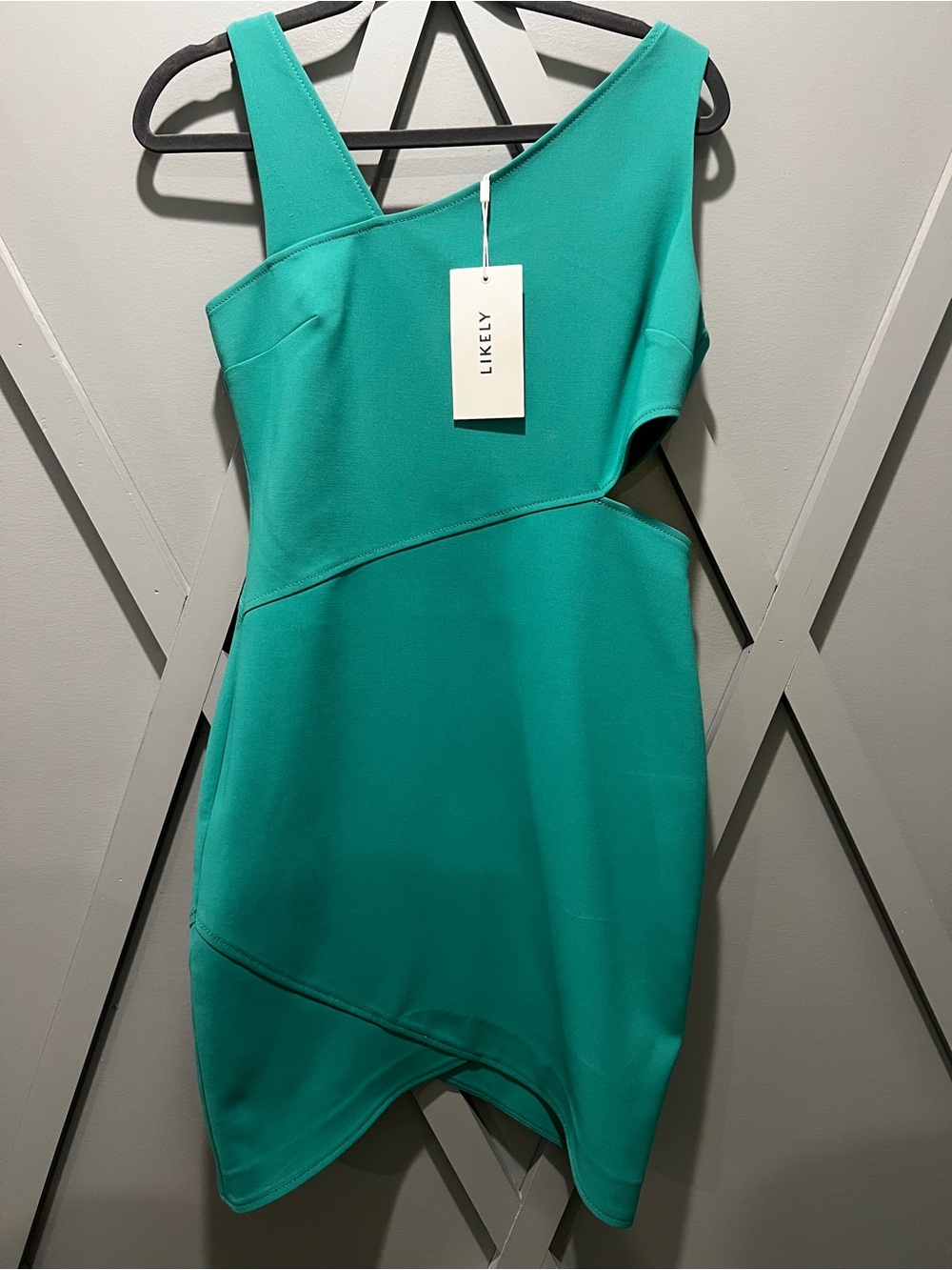 Likely Teal Asymmetrical One-Shoulder Cutout Dress